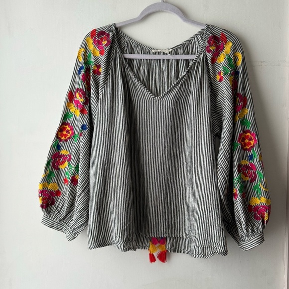 Floreat | Soleil Colorful Embroidered Striped Blouse - Picture 3 of 13